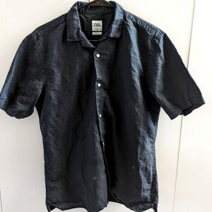 Zara Men's Black Linen Short Sleeve Shirt